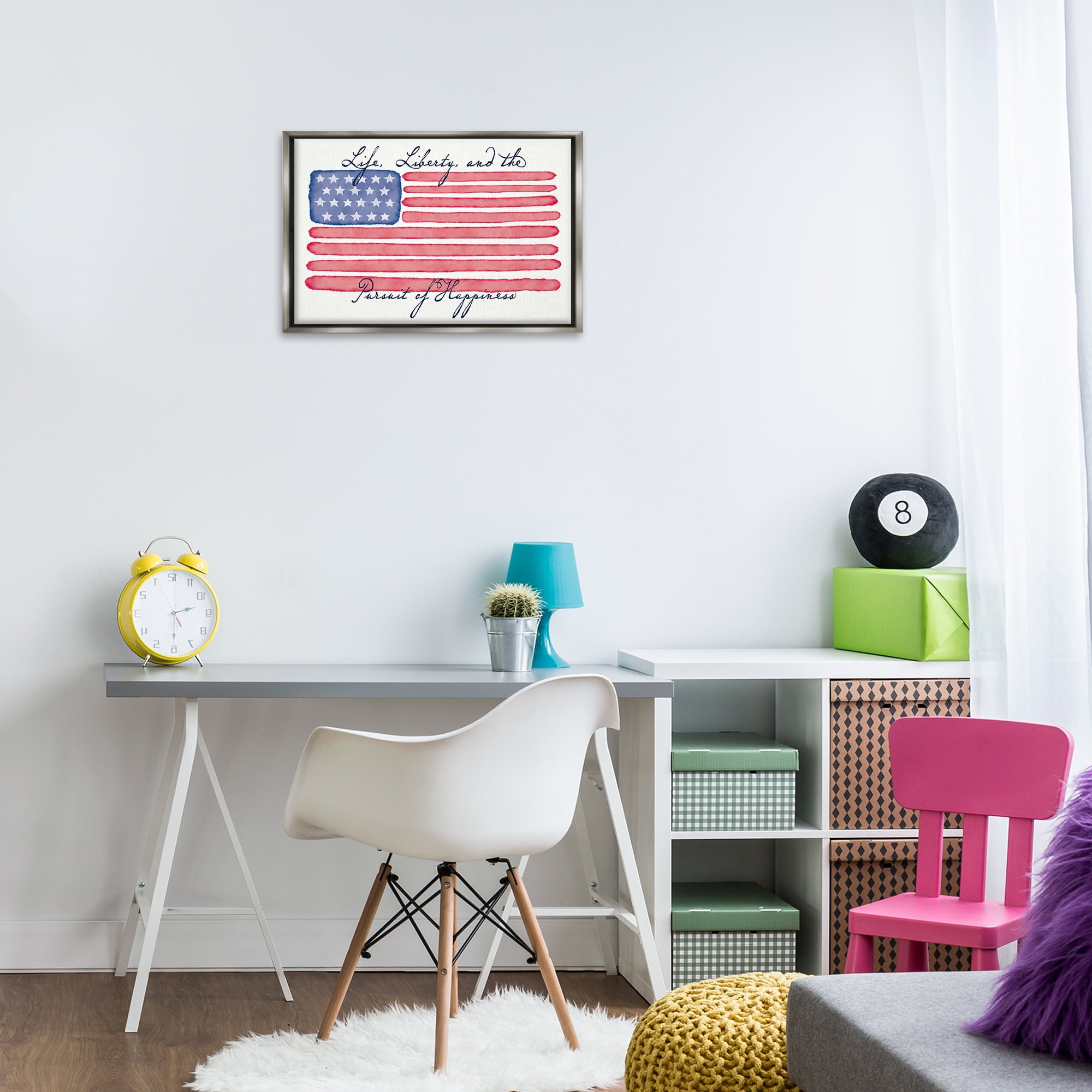 Stupell Industries All American Patriotic Phrase Patriotic Painting Gray Floater Framed Canvas Art Print Wall Art, 25 x 17