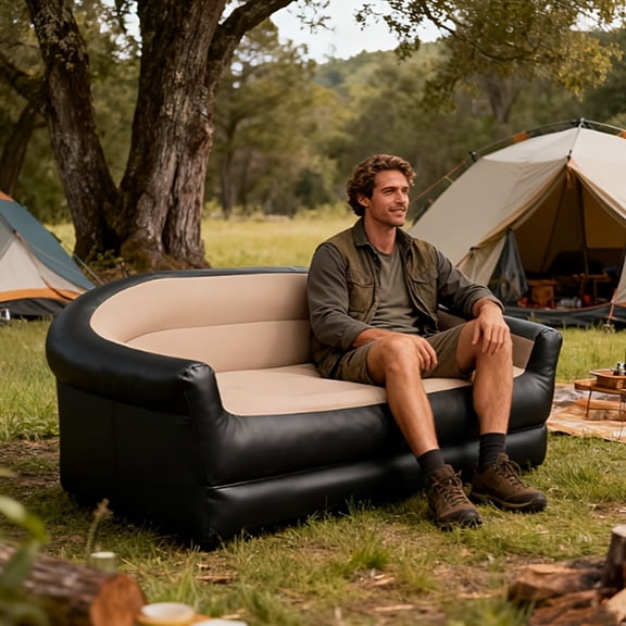 Inflatable Sofa Bed, Inflatable Deck Chair with Air Pump, Lazy Sofa Bed Air Couch for Camping, Foldable Lounge Chair for Bedroom, Living Room, Office, Travel, Camping , Double Size