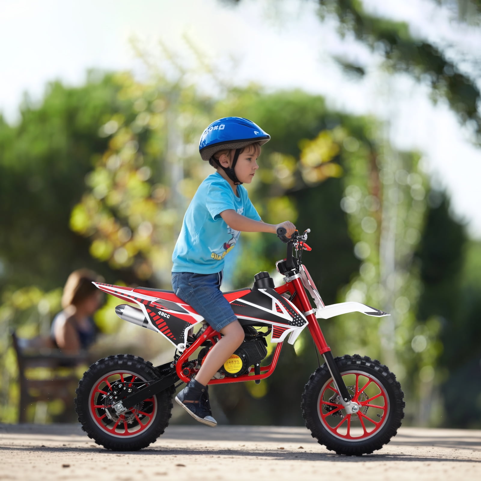 WETS 49cc 2-Stroke Kids Dirt Bike, Gas Power Motocross, Beach Off Road Mini Motorcycle, Children Pocket Motorbike with Disc Brakes _Red