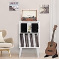 thumbnail image 3 of Joaxswe Record Player Stand, Brown Turntable Holds 160 Albums, Mid-Century Vinyl Storage Cabinet with Wood Legs, Display Shelf for Bedroom Living Room, White, 3 of 8