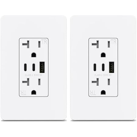 3-Port C Wall Outlet- 20 Amp Tamper-Resistant Outlet with C Ports, 30W 6.0A Electrical Outlet, ETL Listed, Screwless Wall Plate Included, 2
