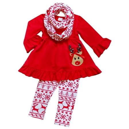 Girls In Santa Outfits So Sydney Toddler Girls 3 Pc Halloween Fall Tunic Top Leggings Outfit, Infinity Scarf ()