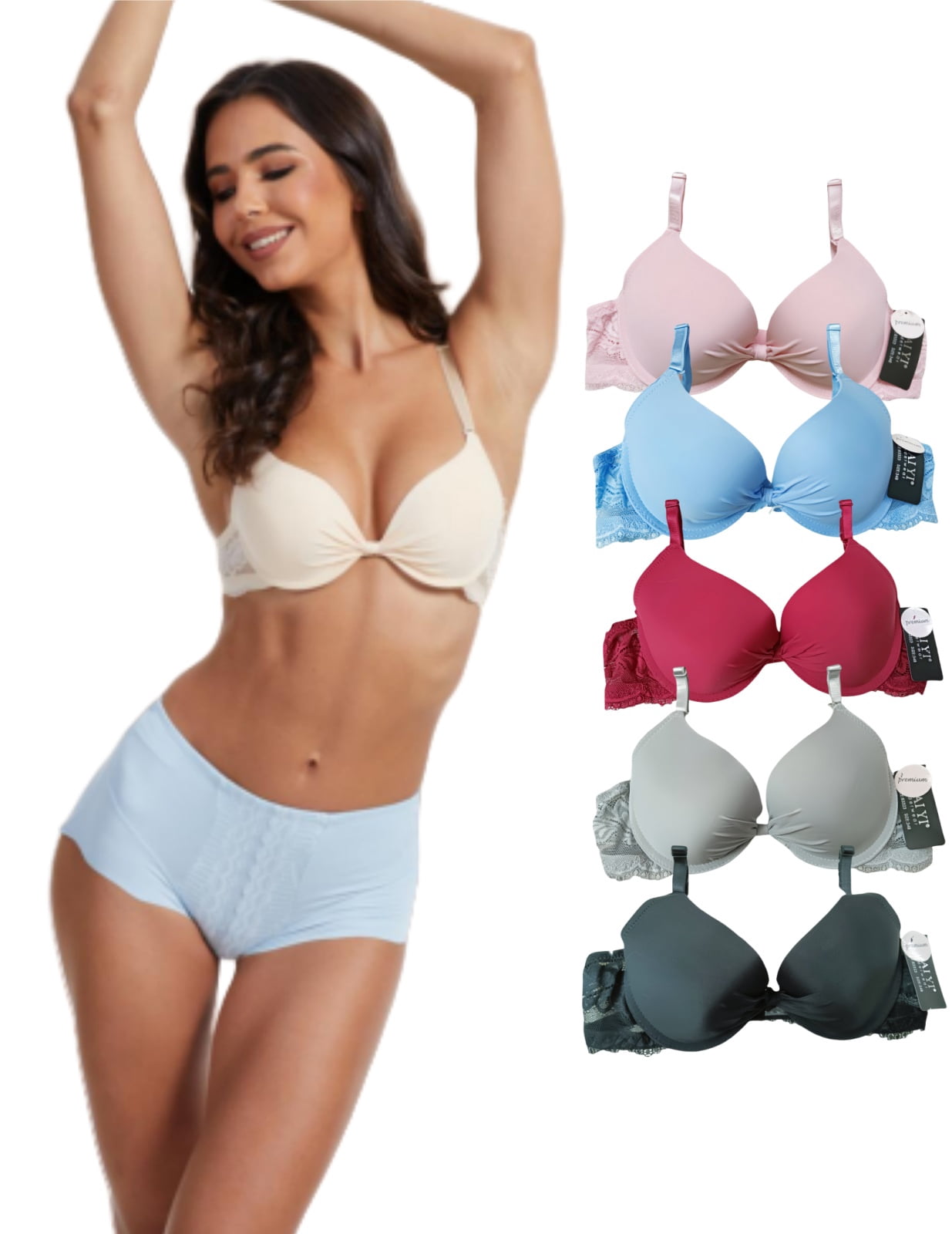 GAI YI 6Pack Comfortable Bras for Women Padded Bras for Women School Girl Lace Lingerie Everyday Bras for women B-34C