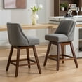 thumbnail image 3 of Modern Swivel Bar Stools Set of 6, Grey Counter Height Bar Stools with Back for Kitchen Island, Fabric Upholstered Island Chairs with Wood Legs, Barstool Chairs, Sillas para Barra de Cocina, 3 of 11