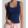 thumbnail image 5 of Summer Womens Tank Tops Square Neck Fitted Sleeveless Shirts for Women Ribbed Basic Top Dark Blue L, 5 of 8