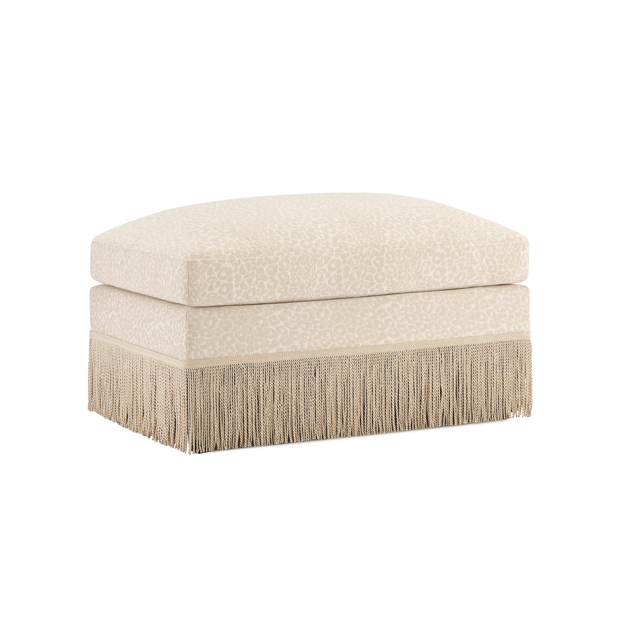 Leopard Print Chenille Modular Ottoman, Upholstered Footrest with Tassel Trim