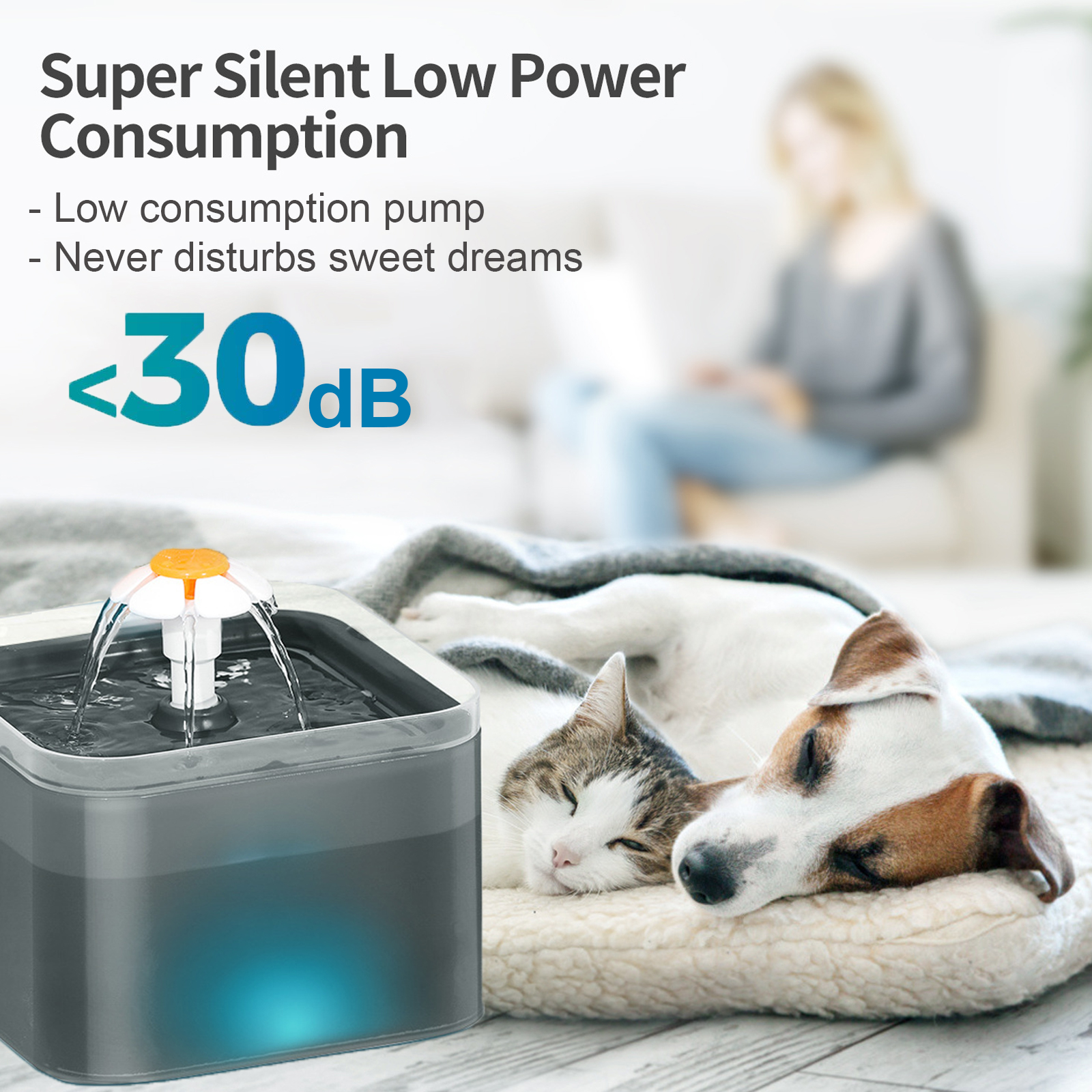 Cat Water Fountain, 2L/68oz Pet Water Fountain for Cats Inside, Automatic Dog Drinking Dispenser with Replacement Filters Quiet Pump LED Lights, Cats Dogs and Birds Use, Black