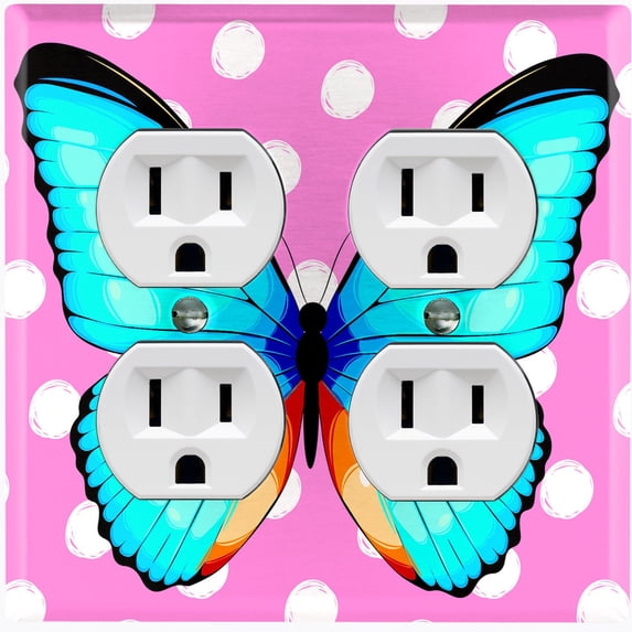 Metal Light Switch Plate Cover Unique Teal Butterfly Pink Polka Dots BUT032