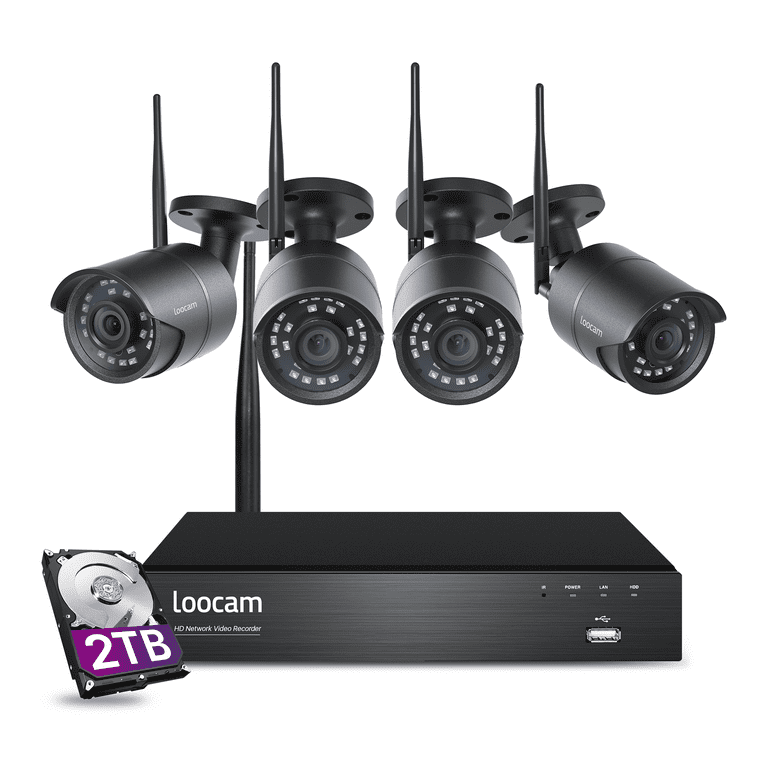 Loocam Long Distance Wireless Outdoor Security Camera System,8 CH 1080P NVR  with 2TB Hard Drive, 4PCS HD Surveillance Camera with Night Vision,2-Way