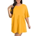 thumbnail image 1 of Tauxra Robe Décontractée pour Femme Grande Taille, Couleur Unie, Manches Courtes, Col Rond, Robe Maxi Fluide d'Été pour Plage, Fête, Tenue Quotidienne, 1 of 8