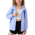 thumbnail image 2 of Spazoro Toddler Girls UPF 50+ Sun Protection Jacket, Breathable Quick Dry Hooded Zip Up Lightweight Fashion Clothes for Outdoor Blue Size 3, 2 of 6