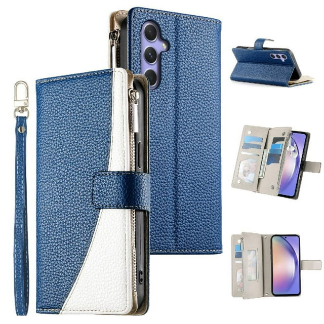Funda cartera GANGXUN para Samsung Galaxy A54 5G , cuero PU con tarjetero, cremallera, correa de mano, soporte y protección 448°