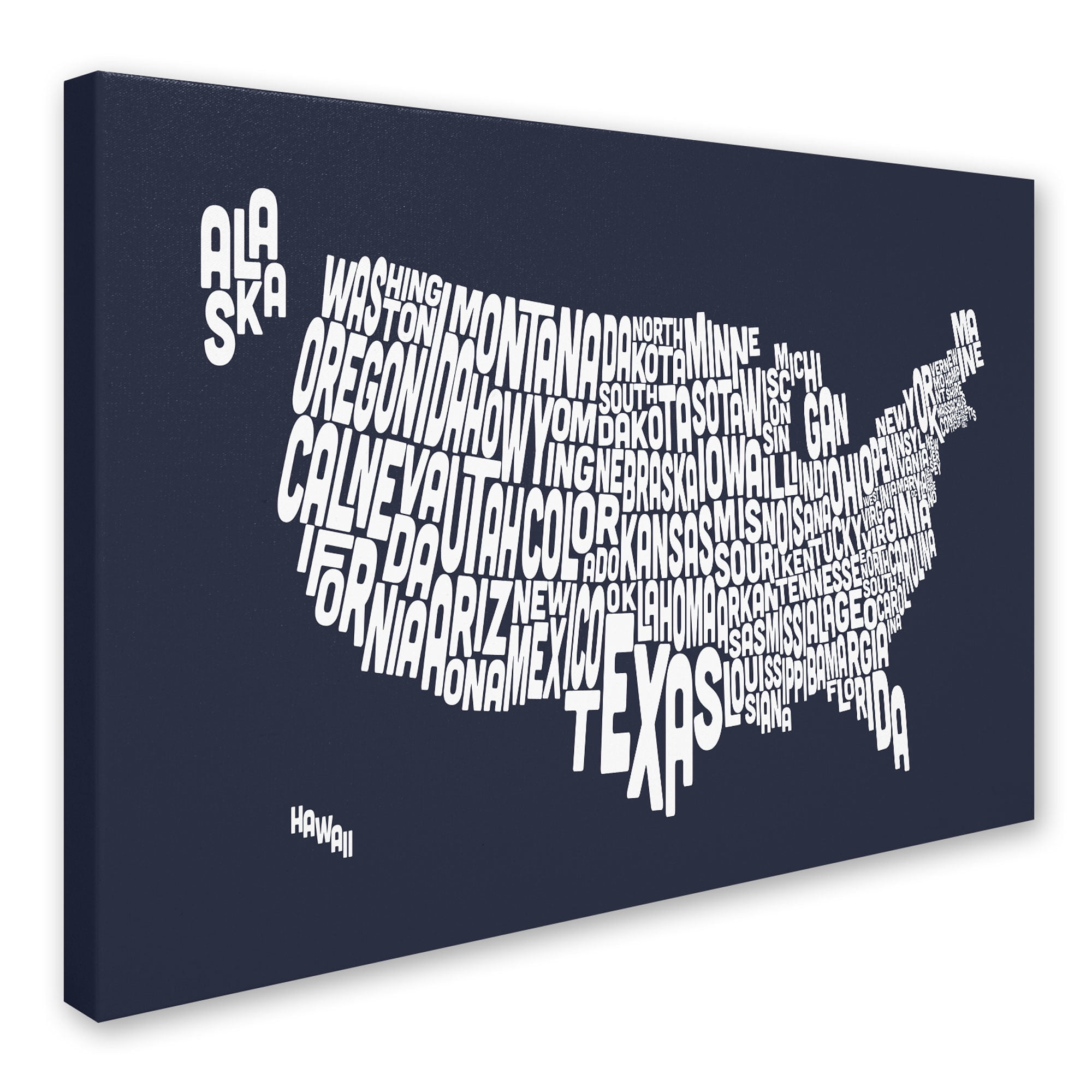 Trademark Art 'SLATE-USA States Text Map' Canvas Art by Michael Tompsett