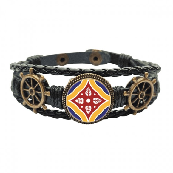 Talavera Style Decorative Pattern Leather Braided Ocean Bracelet Wristband