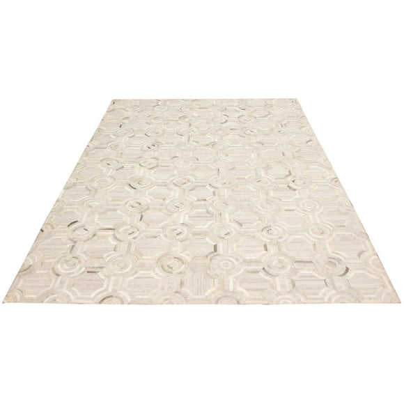 ECARPETGALLERY Tapis Fait à la Main pour Salon, Salle à Manger et Chambre à Coucher Contemporain Collection Patchwork en cuir 9'1" x 12'9" en Gris
