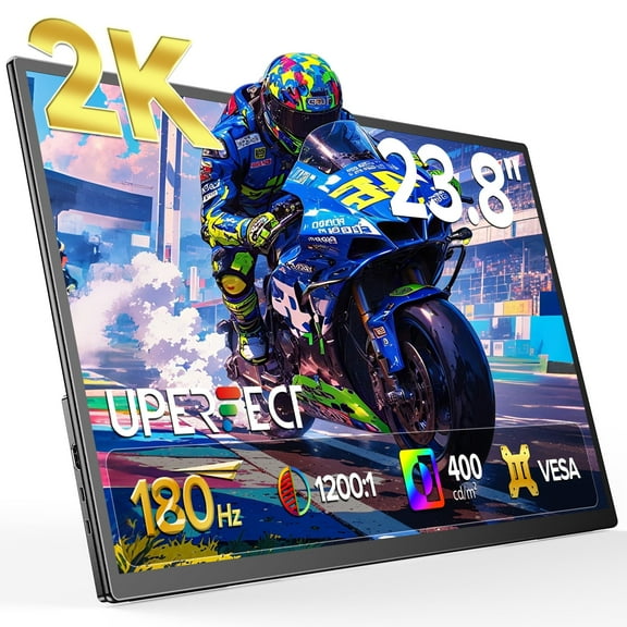 2K 180Hz Portable Gaming Monitor, UPERFECT 23.8" 2560x1440 QHD Fast IPS 100% sRGB Portable Monitor w/180° Adjustable Stand Type-C HDMI Eye Care External Second Screen for Laptop