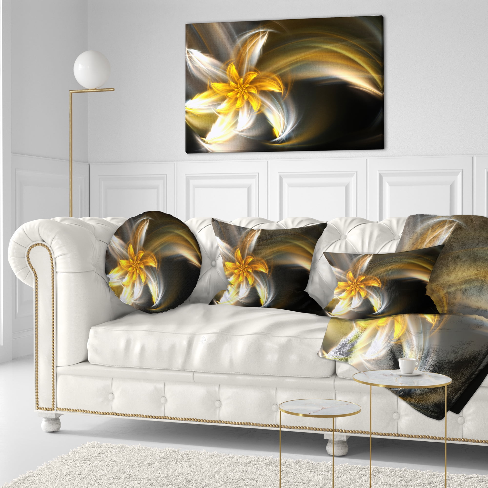 Designart Green Fractal Flower in Dark - Floral Throw Pillow - 12x20