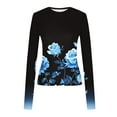 thumbnail image 6 of Taqqpue Women's Long Sleeve Shirts Casual Floral Print Crew Neck Crop Tops Basic Going Out Slim Fit Tight Y2K Blouse Tops, 6 of 7