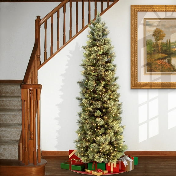National Tree Company 9 ft. Pre-Lit Carolina Pine Slim Artificial Christmas Tree with 800 Clear Lights, Slim Profile