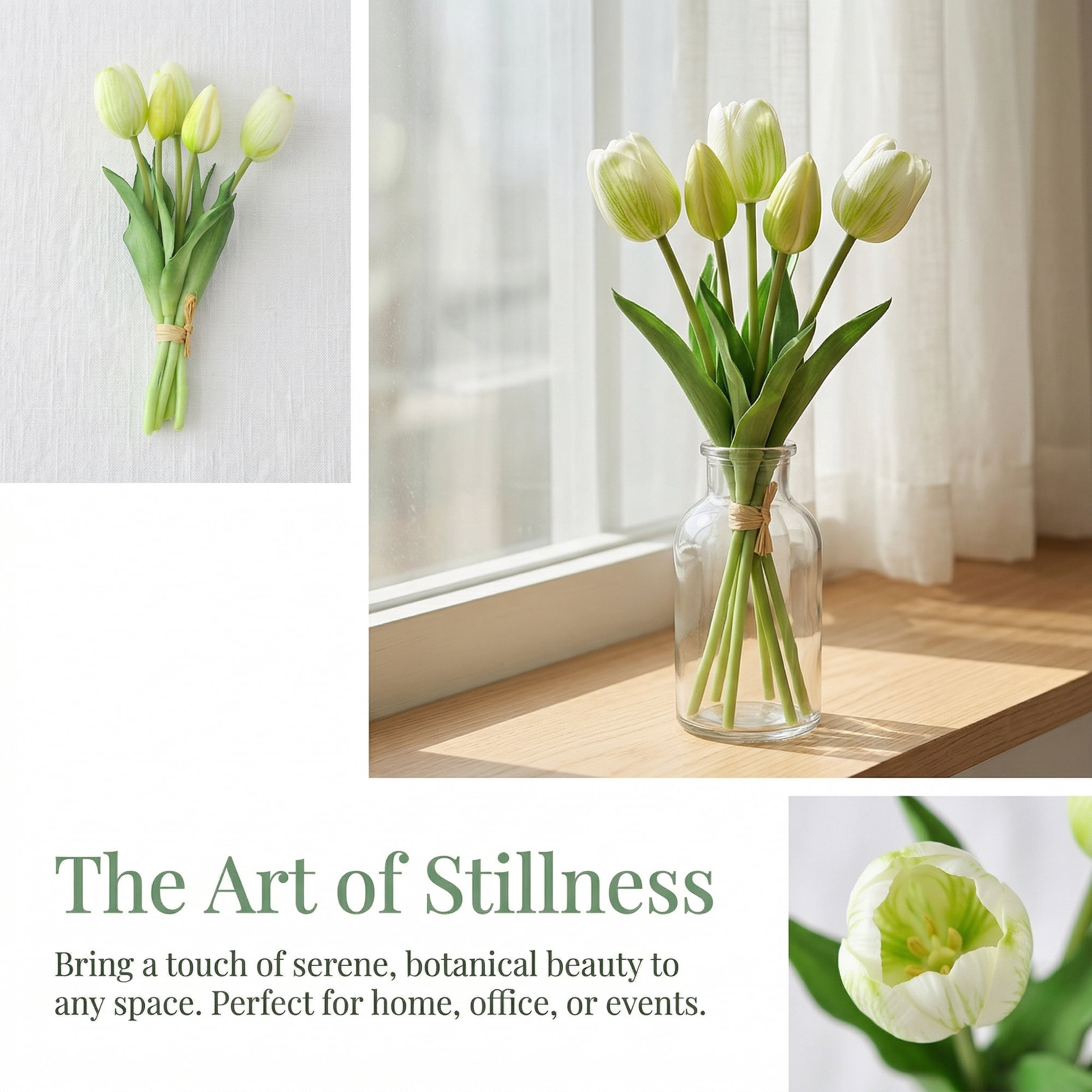 Unique Bargains Artificial Tulips Flowers 5 Pcs Silk Tulips Bouquet White 9.8 in