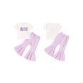 thumbnail image 3 of Aojekbee Baby Girl 2Pcs Summer Outfits Short Sleeve Letter Embroidery Tops + Flare Pants Set Toddler Clothes, 3 of 10