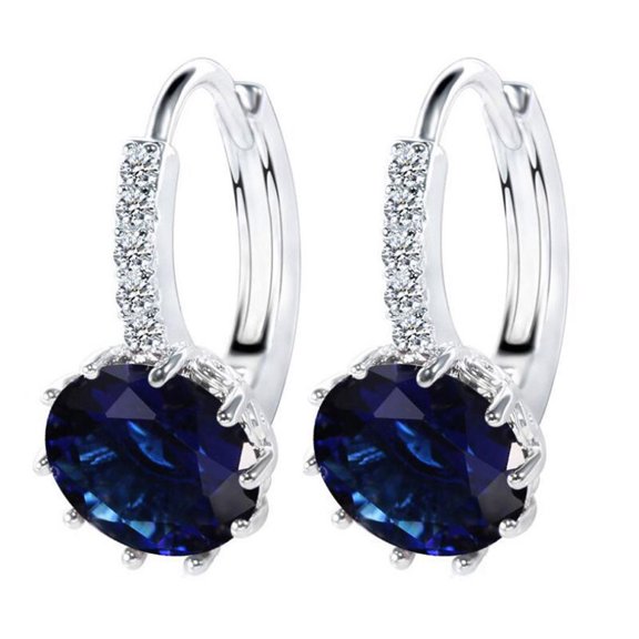 Cut Created Blue Sapphire Stud Earrings for Women, September Birthstone Crown Setting, Elegant Gemstone Jewelry Gifts for Women, Perfect for special occasion