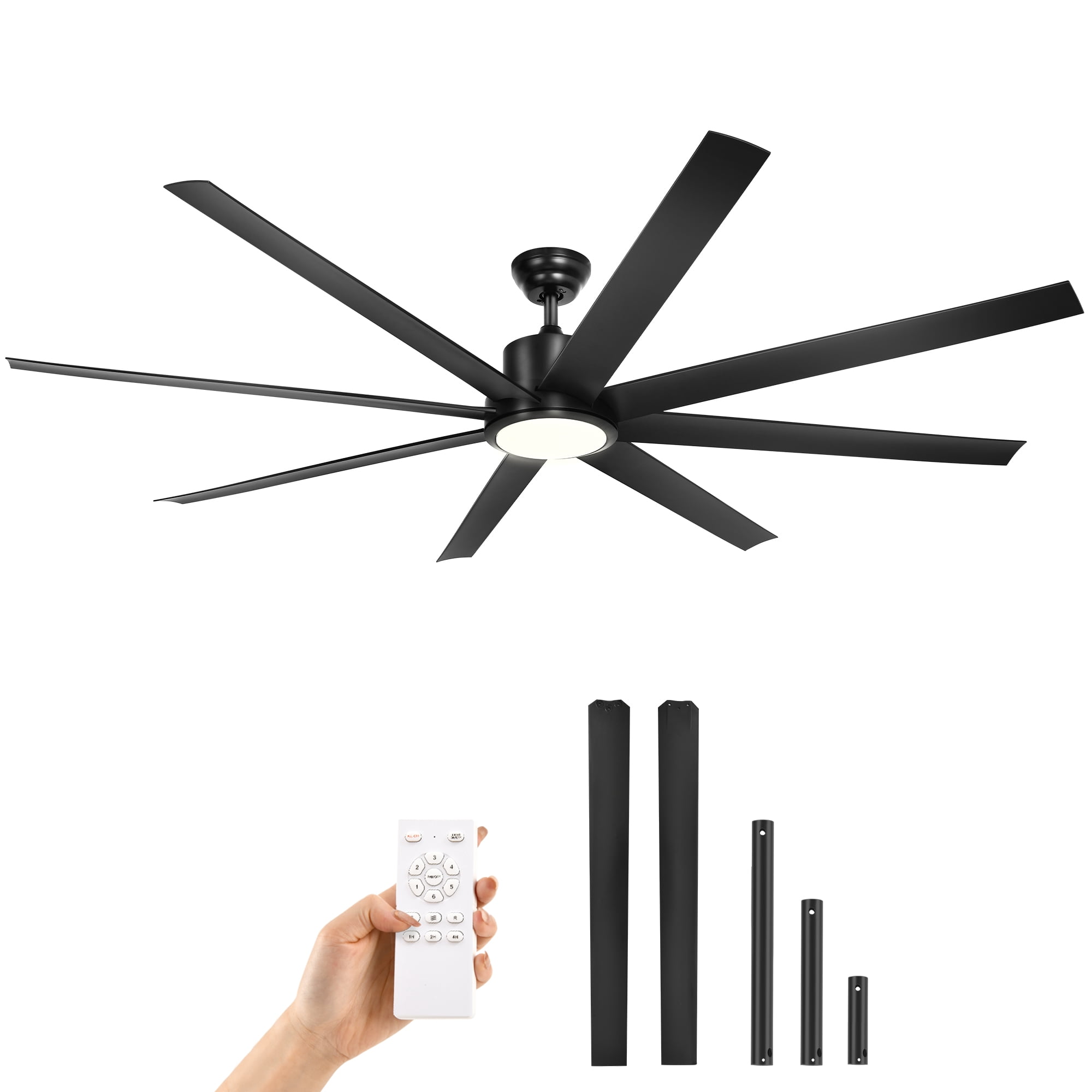 Uforic 72 Inch Black Ceiling Fans with Lights and Remote Control,8 Aluminum Blades with 6 Speed, Modern Ceiling Fans for Living Room,Garage