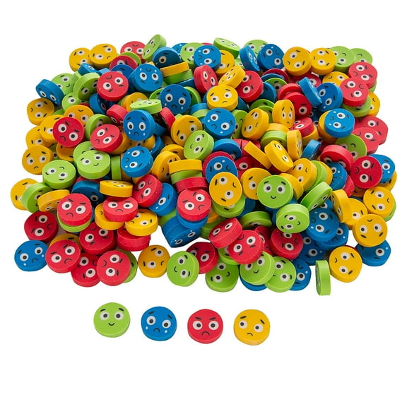 Fun Express 3/4" Bulk 300 Pieces Mini Social Emotional Learning Colors of Regulation Face Erasers