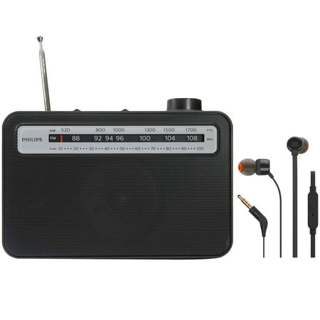 Philips AM FM Portable Radio 2000 Series (TAR2506/37) with JBL T110 In Ear Headphones