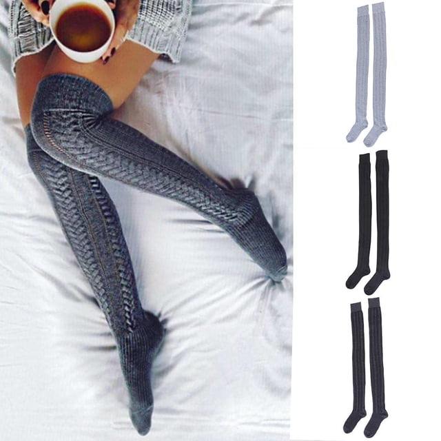 3 Pares De Mujeres De s Mujeres Warm Muslo Alto Sobre Calcetines Medias rgas Baoblaze Medias de ganchillo de moda