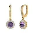 thumbnail image 2 of 2.23Ct Round Cut Halo Drop Dangle Purple Alexandrite 18K Yellow Solid Solid Gold Everyday Dainty Earrings Lever Back, 2 of 7