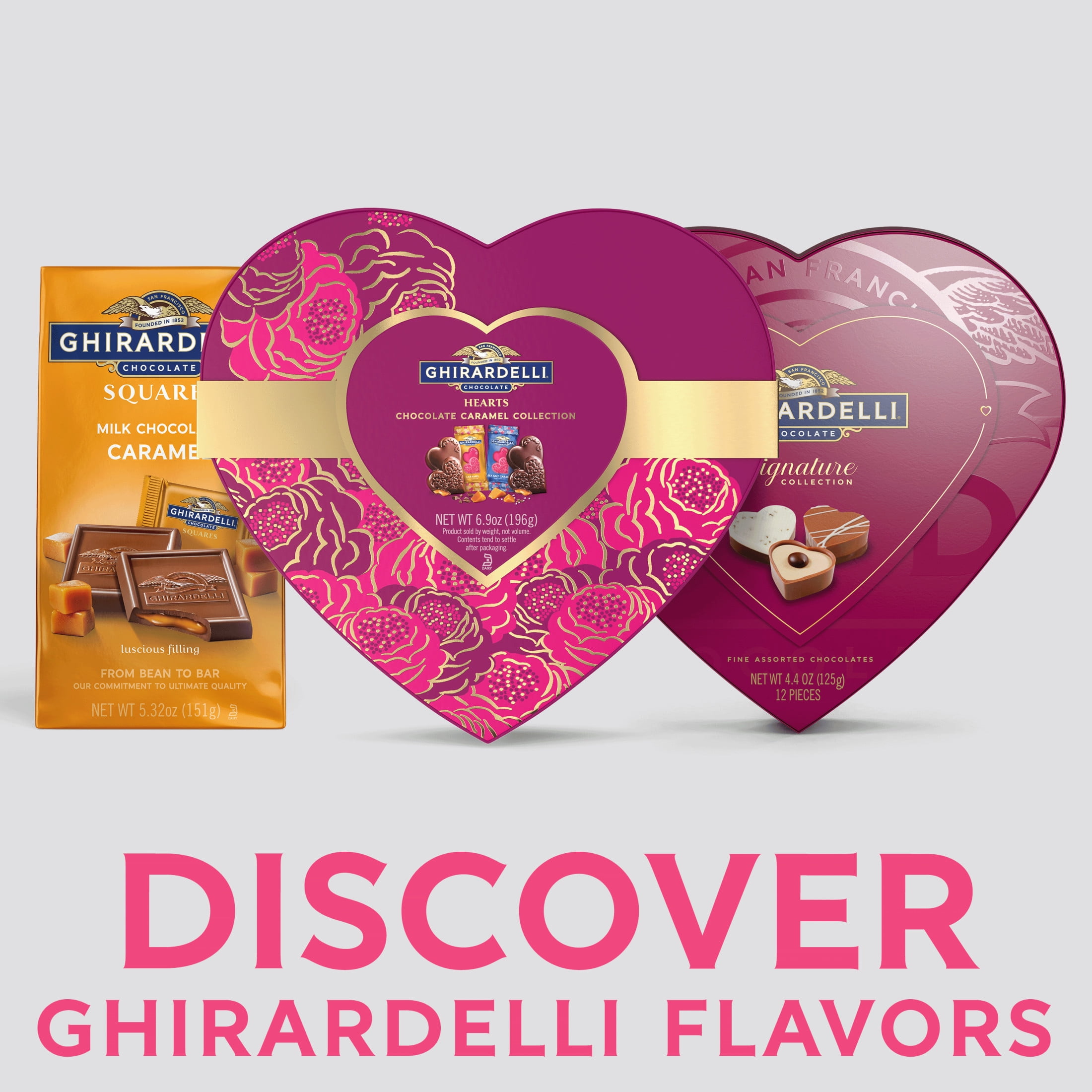 GHIRARDELLI Chocolate Caramel Hearts Collection Heart Shaped Box, 6.9 oz