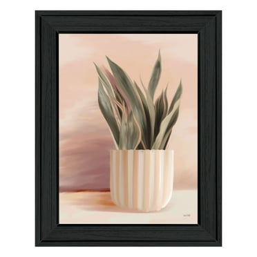 Trendy Decor 4U "Striped Bohemian Plant" Framed Wall Art-Color:Black,Style:FrameType1