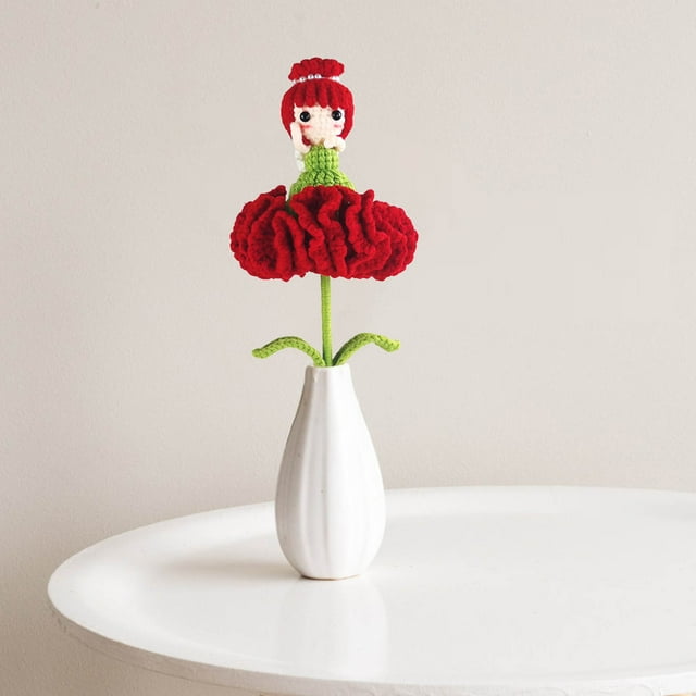 Hand Woven Crocheted Carnation Fairy Finished Art for Home Floral Bouquet Cute