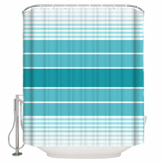Small Stall Shower Curtain 36x72 Inch Narrow Half Size Turquoise Ombre Stripe Bath Curtains Bathroom Decor Farmhouse Striped Gradient Waterproof Fabric Shower Curtain Set with Hooks 36 Inch