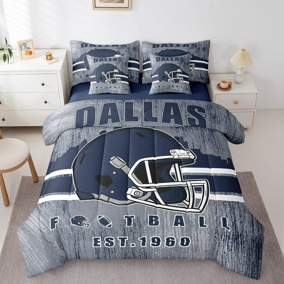 Erosebridal American Football Bedding Twin Size, Sports Theme Duvet Set, Navy Grey, Reversible 7-Piece