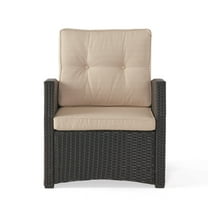 GDF Studio Nikki Outdoor Wicker Club Chair with Cushions, Dark Brown and Beige