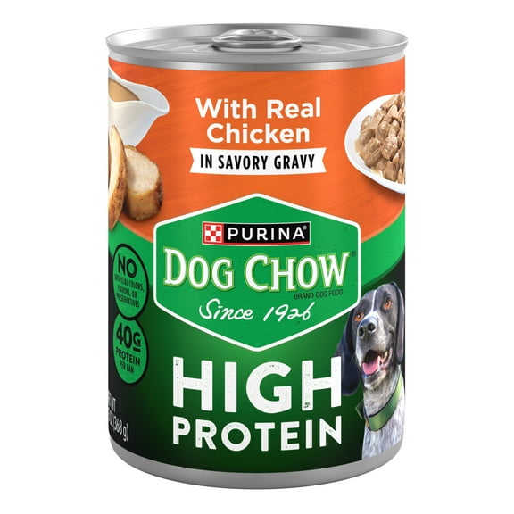 Purina Dog Chow Wet Dog Food, High Protein Real Soft Chicken in Gravy, 13 oz Can