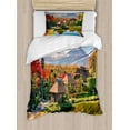 thumbnail image 1 of Travel Duvet Cover Set Twin Size, Thatch Roof Farmhouses with a View of the Mount Hill on the Background Autumn Tones, Decorative 2 Piece Bedding Set with 1 Pillow Sham, Multicolor, by Ambesonne, 1 of 3