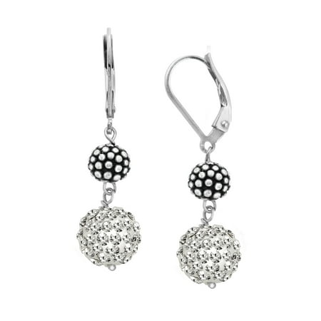 Luminesse Ball Drop Earrings With Swarovski Crystals Pav In Ball Drop Earrings With Swarovski Crystals Pav In Sterling Silver
