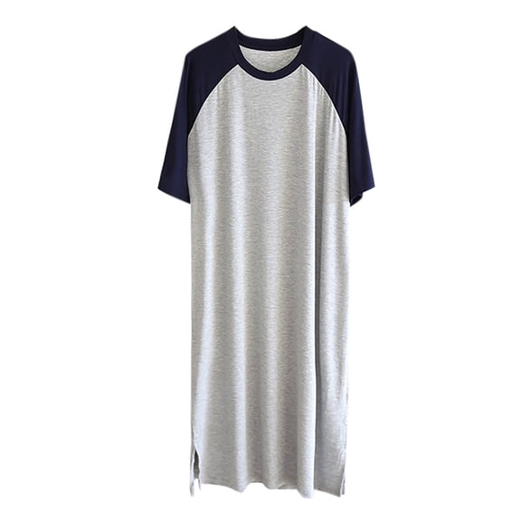 LIaqionyy Men's Nightshirts Pajamas Crew Neck Short Sleeve Big and Tall Loose Lightweight Nightgown Sleepwear