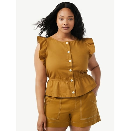 Free Assembly Women's Flutter Sleeve Waisted Top