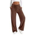 thumbnail image 5 of zaveiop Womens Ribbed Wide Leg Lounge Pants with Pockets Casual Relaxed Comfy Loose Soft Knit Pajama Pants with Drawstring (Brown, S), 5 of 8