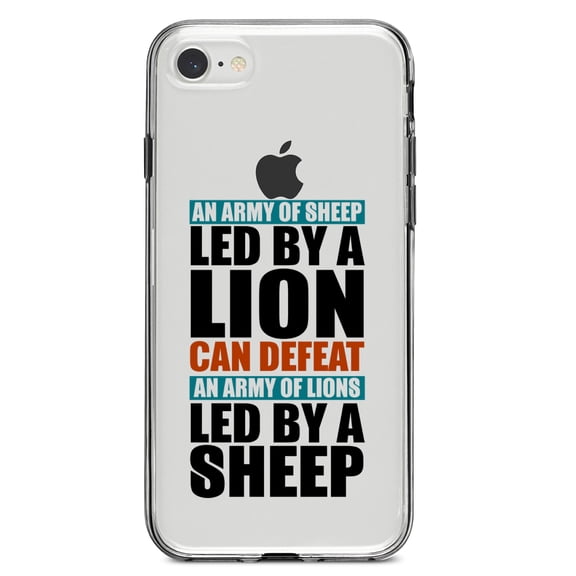 DistinctInk Clear Shockproof Hybrid Case for iPhone 7 8 SE (2020 Model) 4.7" Screen TPU Bumper Acrylic Back Tempered Glass Screen Protector - Sheep Led By Lion Defeat Lions Led By Sheep