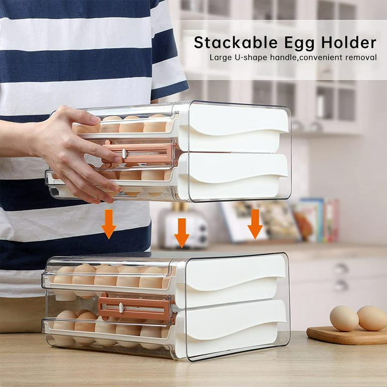 32 Egg Holder for Refrigerator, Large Capacity Egg Container for  Refrigerator, 2 Layers Clear Plastic Egg Fresh Storage Box for Fridge,  Upgrade Egg Storage & Egg Tray 