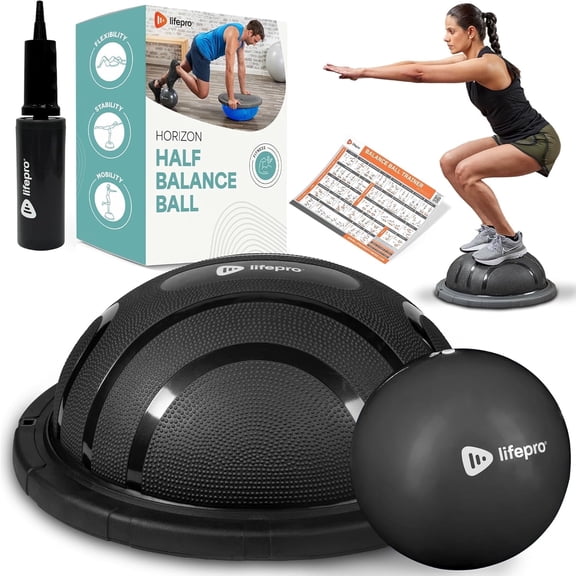 Lifepro Horizon Half Balance Ball Trainer  Non-Slip Stability Exercise Ball for Home Gym & Full-Body Workouts, Core & Balance Training, Heavy-Duty, 440 lb Capacity - Gray