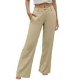 thumbnail image 1 of Pantalones palazzo de cintura alta para mujer - Pierna ancha, bolsillos - Informal/Mezcla de lino - Pantalones de moda - S-XXL, 1 of 5