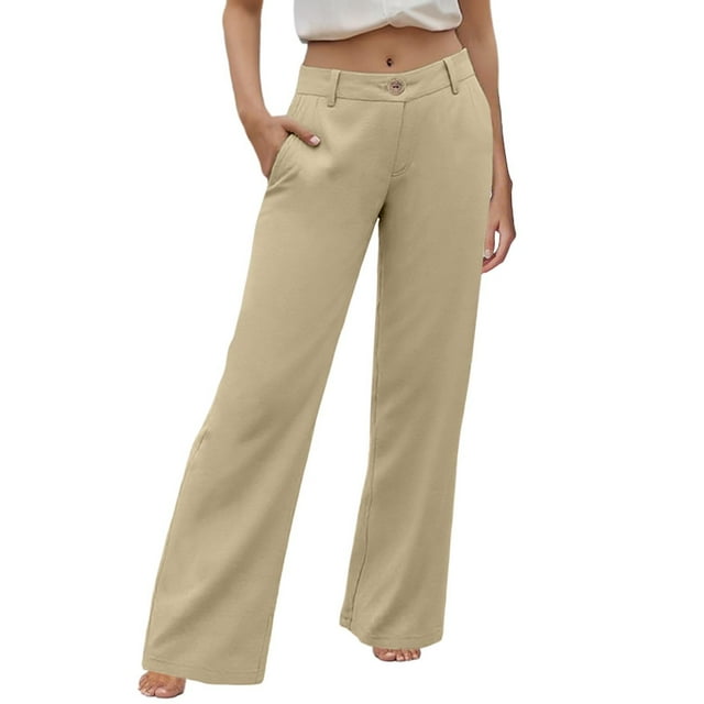 Pantalones palazzo de cintura alta para mujer - Pierna ancha, bolsillos - Informal/Mezcla de lino - Pantalones de moda - S-XXL