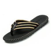 MIZOK Mens Flip Flops Beach Sandals Lightweight Rubber Sole Outdoor Comfort Thong Slippers Black 10-10.5