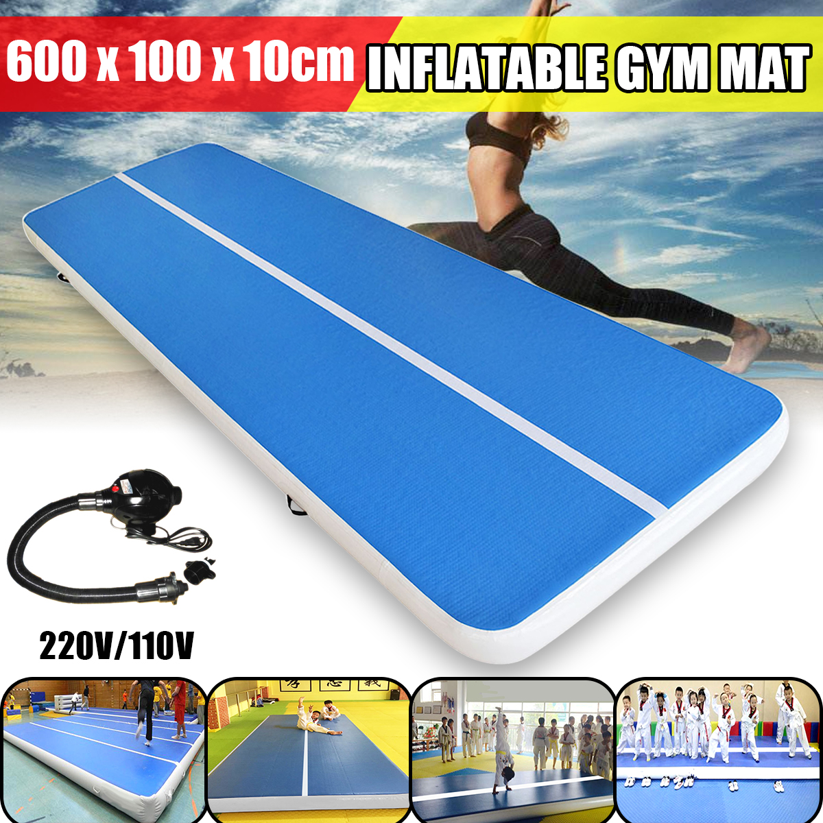 236x40" Large Inflatable Gym Mat Tumbling Gymnastics Training Tumbling